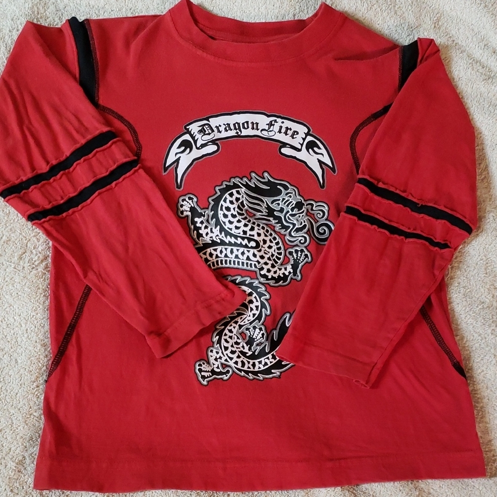 Dragon Fire Kids Long Sleeve Red Tee